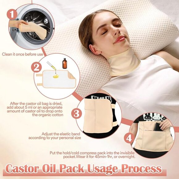 Castor Oil Reusable 8 Pcs ORGANIC COTTON Castor Oil Pack - NWOT - Picture 6 of 9